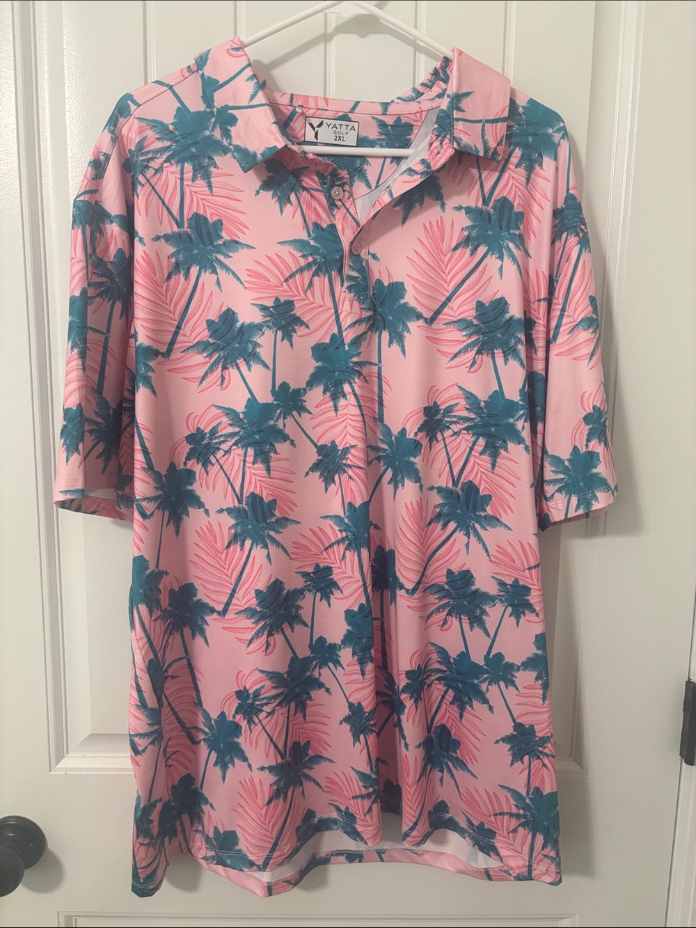Yatta Pink Palm Print Button Polo